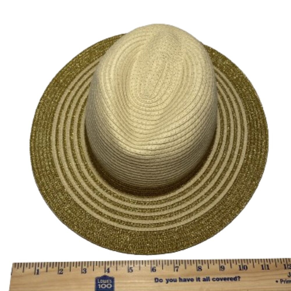C & C California🧡Stripe Brim Straw Fedora Natural with Gold Metallic Hat…